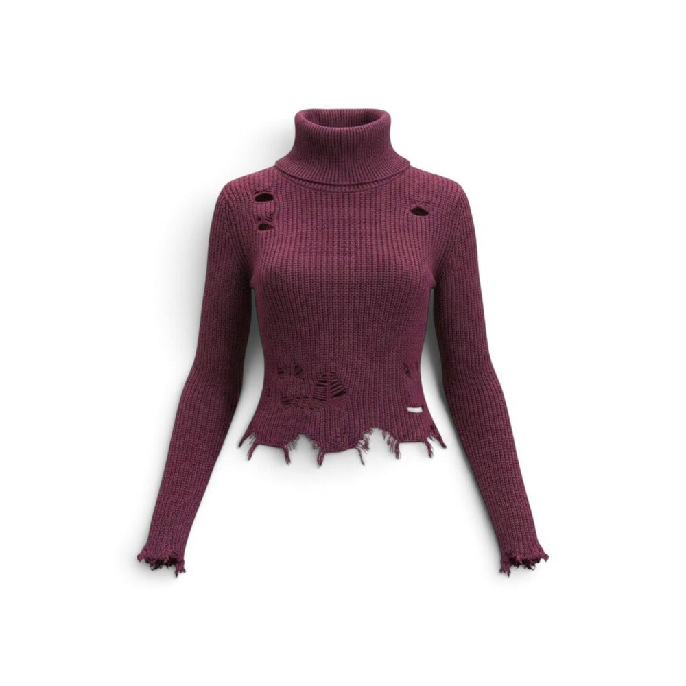 No Comment Distressed Mauve Taupe Cropped Turtleneck Sweater sz S